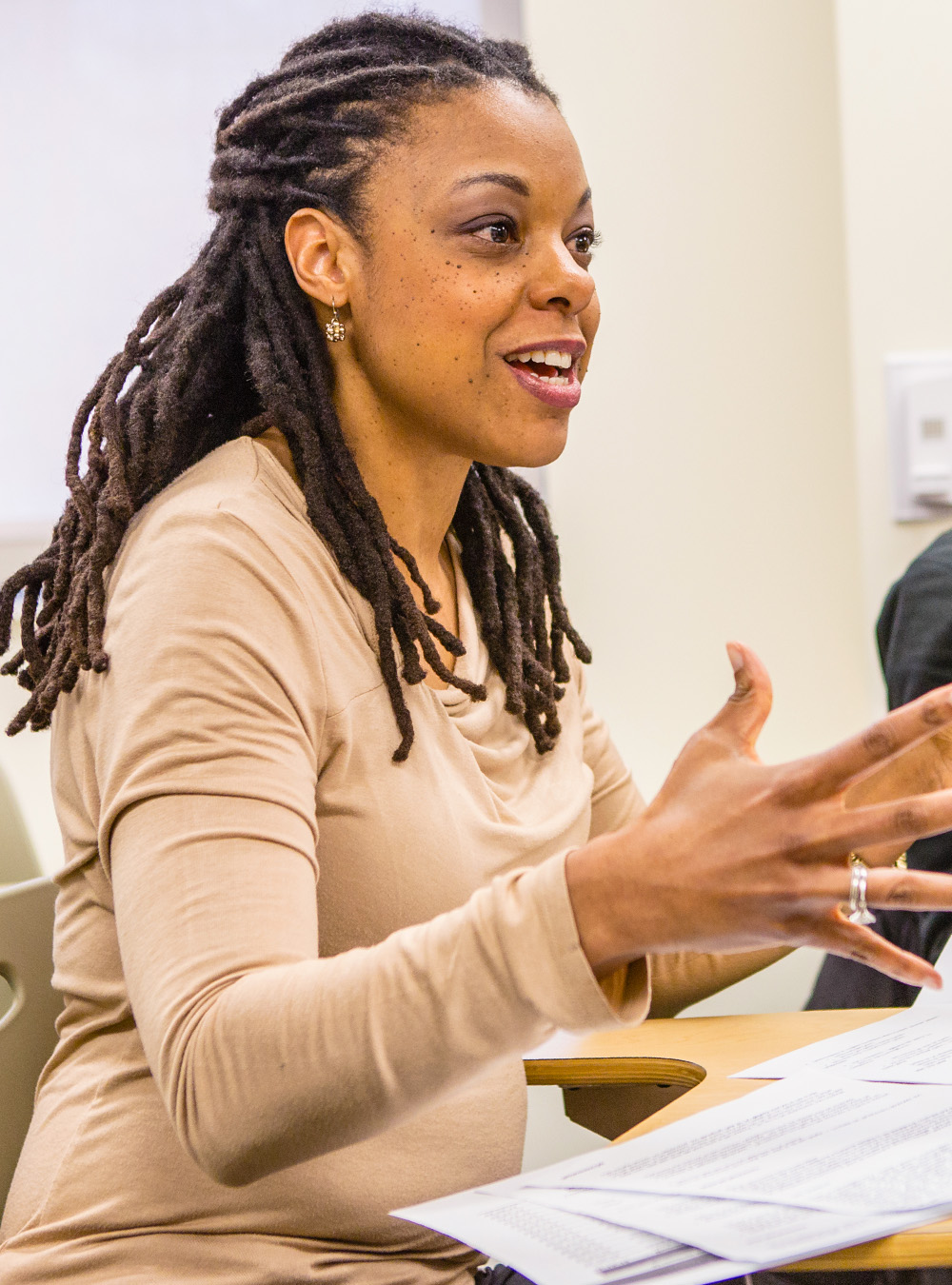 Graduate School student speaks in class