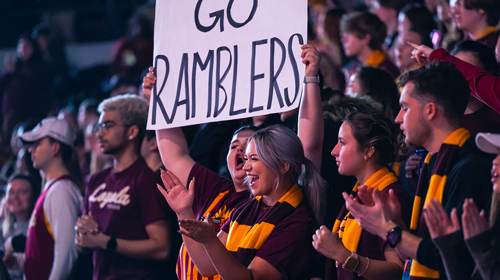 Rambler fans cheer during a game against St. Joseph's University at Gentile Aren