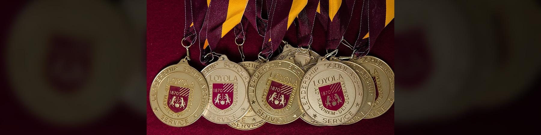 Display of a group of Loyola University Chicago President's Medallions each awarded annually to outstanding students of each school and college.