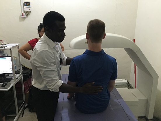 Public Health students being trained in DXA (bone densitrometry) scans in Kumas, Ghana.