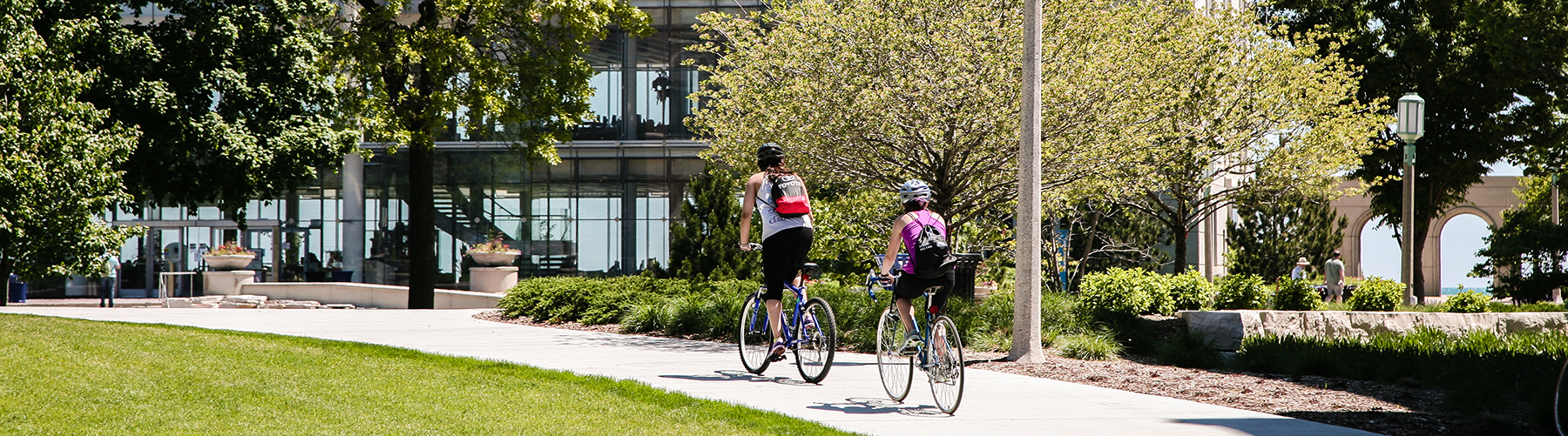 people biking on the Lake Shore Campus