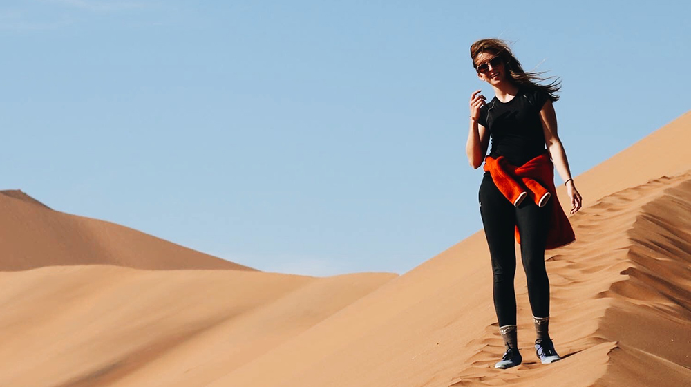 Monique Sosnowski in the desert in Namibia