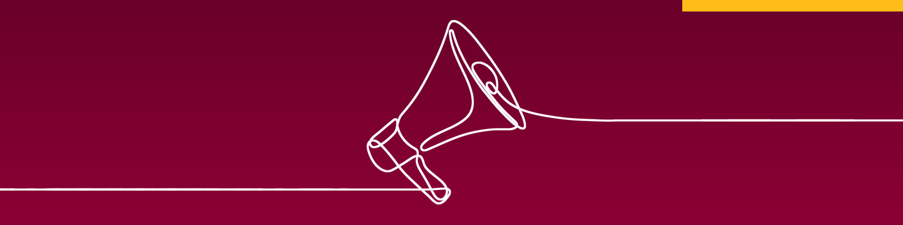 White line illustration of a megaphone, against a maroon background, to represent Loyola University Chicago's communications efforts.