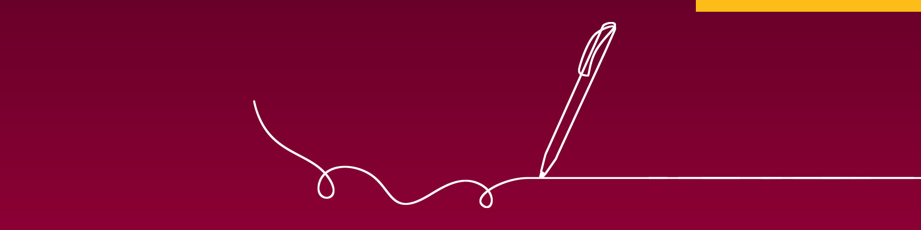 White line illustration of a pen, against a maroon background, to demonstrate Loyola University Chicago's content development work.