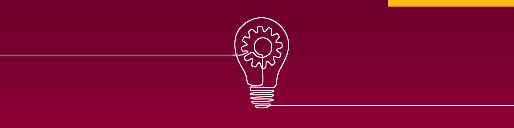 White line illustration of a lightbulb, against a maroon background, to demonstrate Loyola University Chicago's creative and design work.