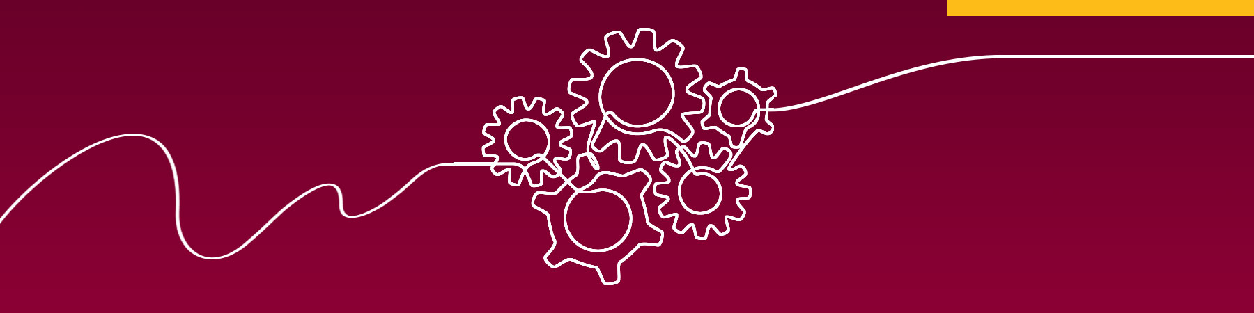 White line illustration of working gears, against a maroon background, to demonstrate Loyola University Chicago's school-based marcom team.
