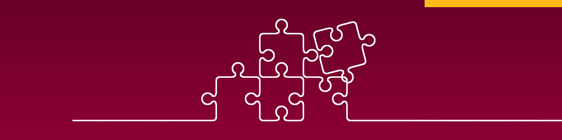 White line illustration of jigsaw puzzle pieces, against a maroon background, to demonstrate Loyola University Chicago's marketing and communication project management team.