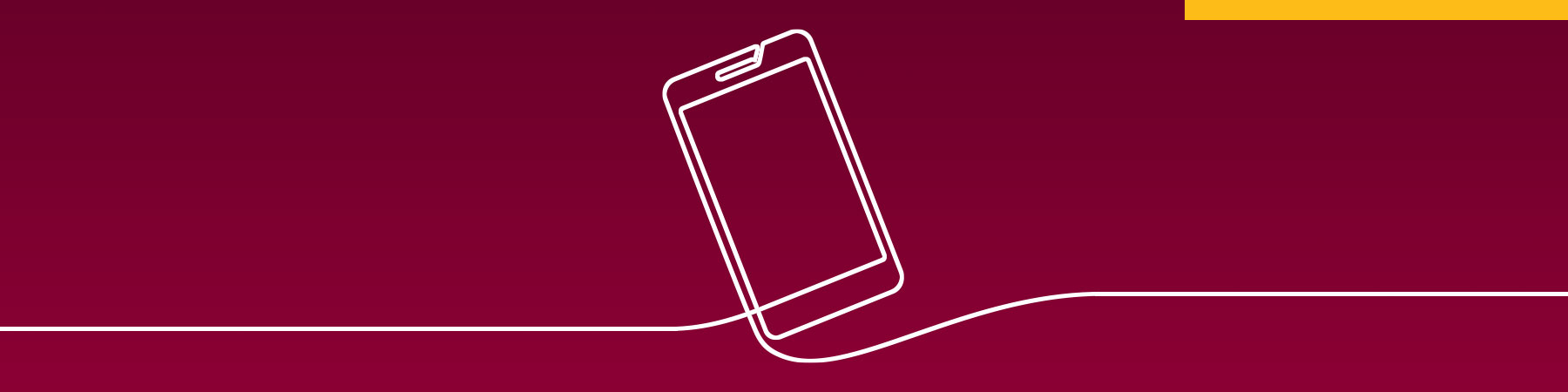 White line illustration of a mobile phone, against a maroon background, to demonstrate Loyola University Chicago's social media efforts.