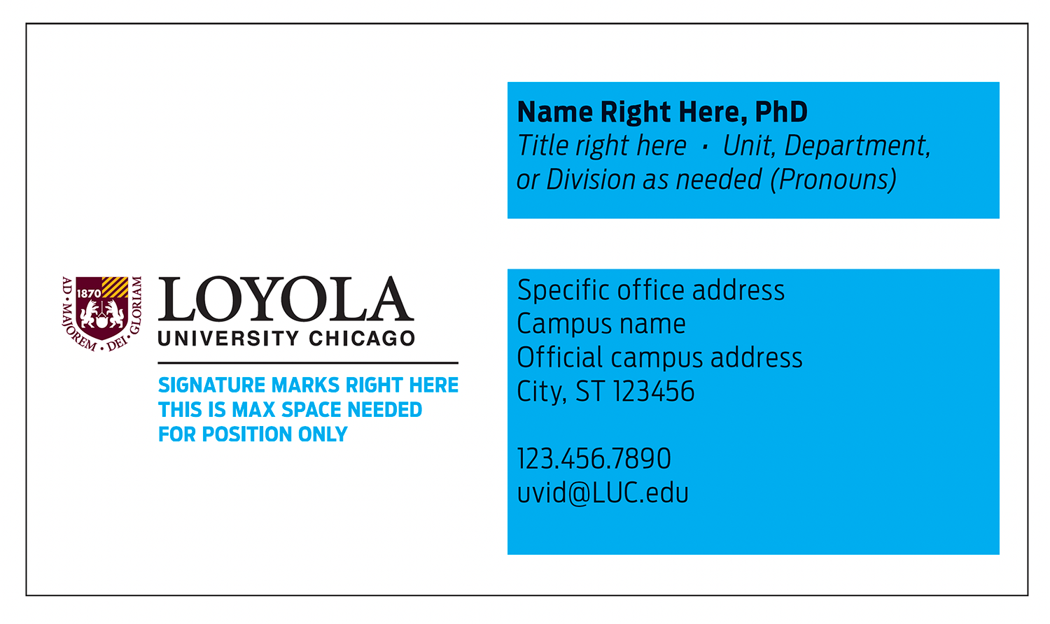 An example of a Loyola University Chicago business card