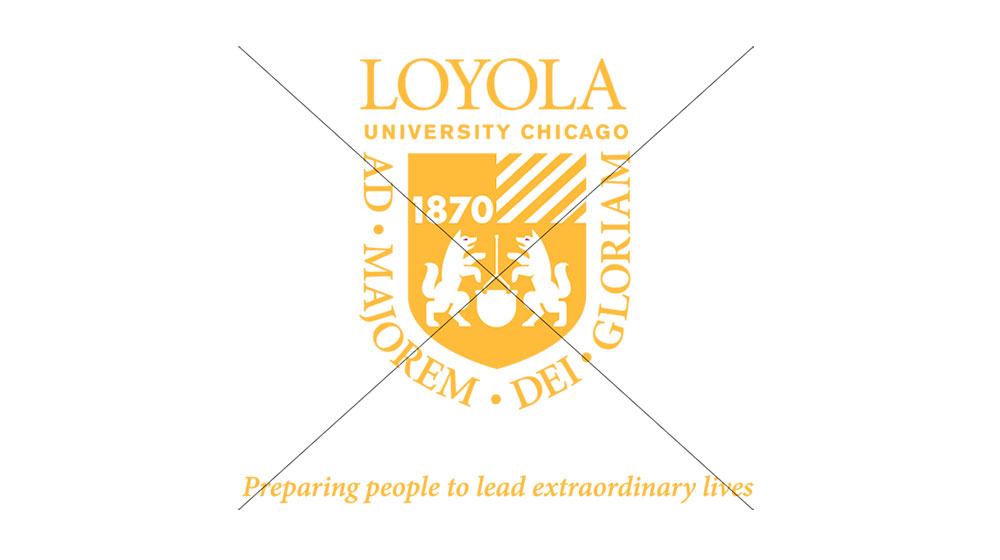 Example of an incorrect use of the university logo. The gold logo is difficult to read.
