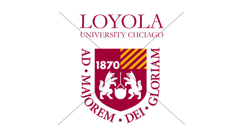 Example of an incorrect use of the university logo. The logo has been redrawn and Chicago is misspelled.